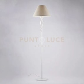 Piantana in legno e ferro bianco 1 luce e paralume d.45 cascina