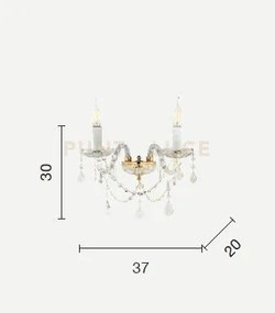 Applique in vetro e ceristallo fume' opera 2 luci ap.opera-2-fumè