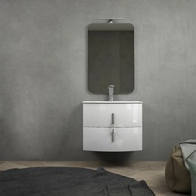 Mobile da bagno sospeso bianco lucido 70 cm con specchio filo lucido