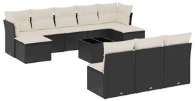 Set divani da giardino 11 pz con cuscini in polyrattan nero