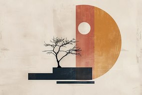 Quadro su tela – Japandi albero con elementi astratti