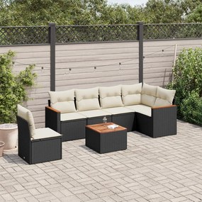 Set divani da giardino con cuscini 7pz nero polyrattan