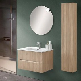 Mobile bagno sospeso 80 cm rovere chiaro cannettato con specchio Bali