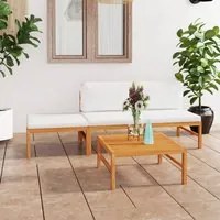 Set Divani da Giardino 4pz Cuscini Crema Legno Massello di Teak cod mxl 39388