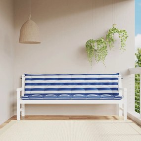 Cuscini Panca Giardino 2pz Righe Bianche Blu 200x50x7cm Tessuto /