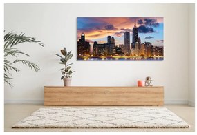 Stampa su tela New York skyline al tramonto, multicolore 190 x 90 cm