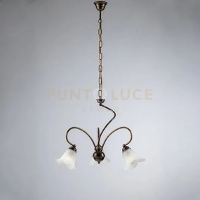 Lampadario in ferro laccato marrone con decorazione oro antico e di...