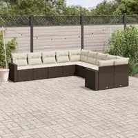 Set Divani da Giardino 10pz con Cuscini in Polyrattan Marrone 3251850