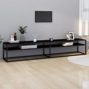 Mobile Porta Tv Nero 220x40x40,5 Cm İn Vetro Temperato /