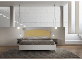 Letto matrimoniale e rete 160x200 in legno bianco e testata in microfibra ocra Antilia