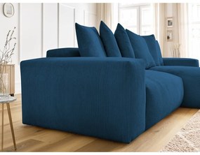 Divano angolare blu allungabile e con contenitore rivestito in velluto a coste Voltaire – Bobochic Paris