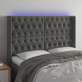 Testiera A Led Grigio Scuro 147x16x118/128cm İn Velluto /