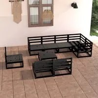 Set Divani da Giardino 9 pz Nero in Legno Massello di Pino 3075633