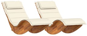 Lettino prendisole set di 2 panna, legno naturale