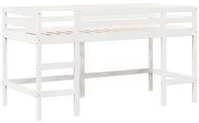 Letto soppalco con scala e tetto bianco 90x190 cm massello pino