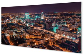 Quadro acrilico Panorama della notte della città di Varsavia 100x50 cm