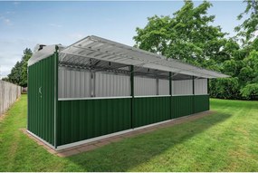 Chiosco in acciaio verde 2.7 x 10 m, superficie esterna 28.38 m² e spessore parete 60 mm, senza pavimento porta a due ante, SAPIL Cuba