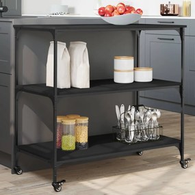 Carrello Da Cucina Nero 102x50x95 Cm İn Legno Multistrato /