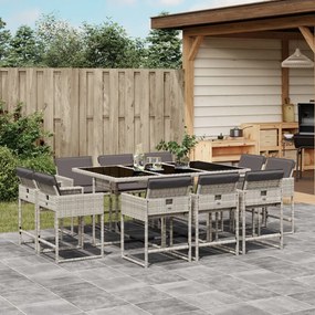 Set pranzo giardino 11pz con cuscini grigio chiaro polyrattan