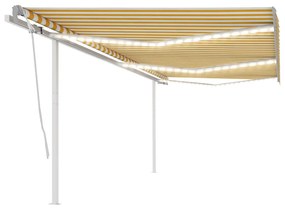 Tenda Da Sole Retrattile Manuale Con Led 6x3,5 M Gialla Bianca /