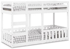 Letto A Castello Bianco 75x190 Cm İn Legno Massello Di Pino /