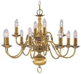 Lampadario Classico Fiammingo Ottone 12 Luci E14