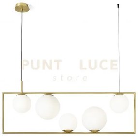 Buble lampadario a sospensione 5 sfere opalino struttura oro spazzo...