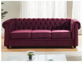Divano CHESTERFIELD 3 posti in velluto Porpora