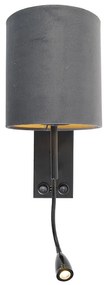 Lampada da parete intelligente nera con paralume in velluto grigio scuro incl. Wi-Fi A60 - Stacca