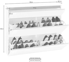 Scarpiera Da Ingresso 3 Ante 120x26x108 Bianco Laccato 24 Paia Magic Made in Italy