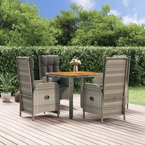 Set Da Pranzo Da Giardino 5 Pz Con Cuscini İn Polyrattan Grigio /