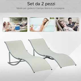 Set 2 Lettini Prendisole da Giardino 61x165x63 cm in Alluminio e Textilene Beige...