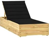 Lettino da Giardino con Cuscino Nero Legno di Pino Impregnato cod mxl 10451