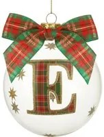 Pallina Natale con lettera E 10 cm tartan