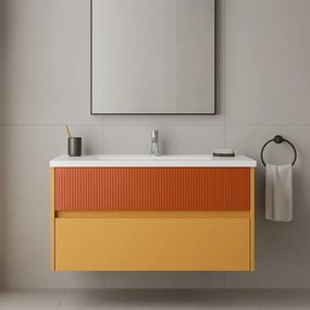 Mobile da bagno sospeso sotto lavabo Niwa 2 cassetti L 89.5 x H 50 x P 45.5 cm senape e paprika cannettato