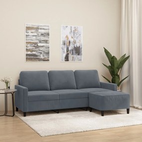 Divano A 3 Posti Con Poggiapiedi Grigio Scuro 180 Cm İn Velluto /