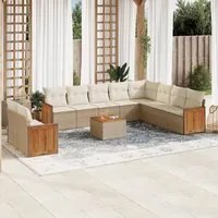 Set Divani da Giardino 11 pz con Cuscini Beige in Polyrattan 3260203