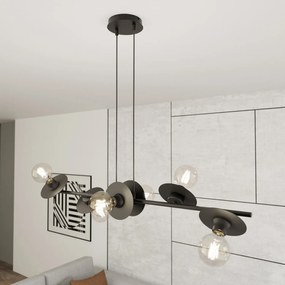 Lampadario 6 Luci Eos In Acciaio Nero Con Barra E Diffusori A Piatti