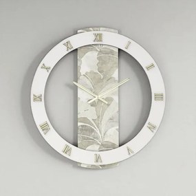 Orologio LARRY rotondo D60 cm in legno rivestito con parato e dettagli Oro