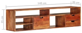 Mobile Porta TV 140x30x35 cm in Legno Massello di Acacia