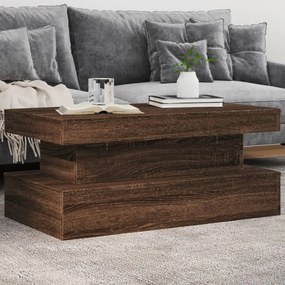 Tavolino da soggiorno con luci led rovere marrone 90x50x40 cm