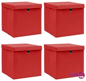vidaXL Scatole Portaoggetti con Coperchi 4pz Rosse 32x32x32 cm Tessuto