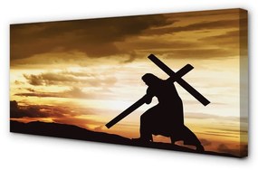 Quadro su tela Gesù Cross Sunset 100x50 cm