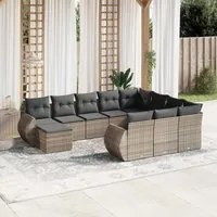 Set Divani da Giardino 11 pz con Cuscini in Polyrattan Grigio 3225192