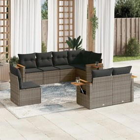 Set divano da giardino 8 pz con cuscini grigio in polyrattan