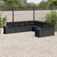 Set Divani da Giardino 10pz con Cuscini in Polyrattan Nero 3223104