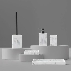 Set accessori bagno 2 pezzi in poliresina marmorizzata bianca Marmo