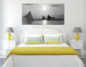 Quadro su tela – Splendido tramonto sul mare in bianco e nero