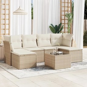 Set divani da giardino 7 pz con cuscini beige in polyrattan