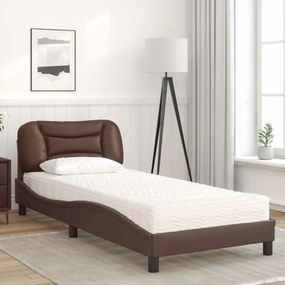 Letto con materasso marrone 90x190 cm in similpelle